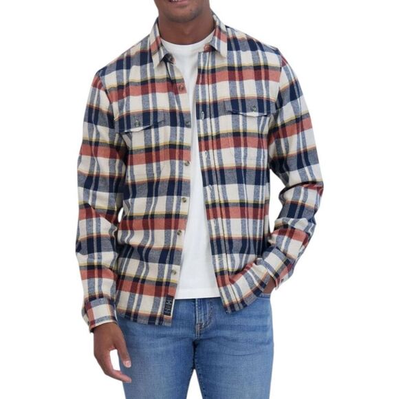 Lucky Brand Men's Flannel Orange Multi Plaid Size Small - Picture 1 of 14